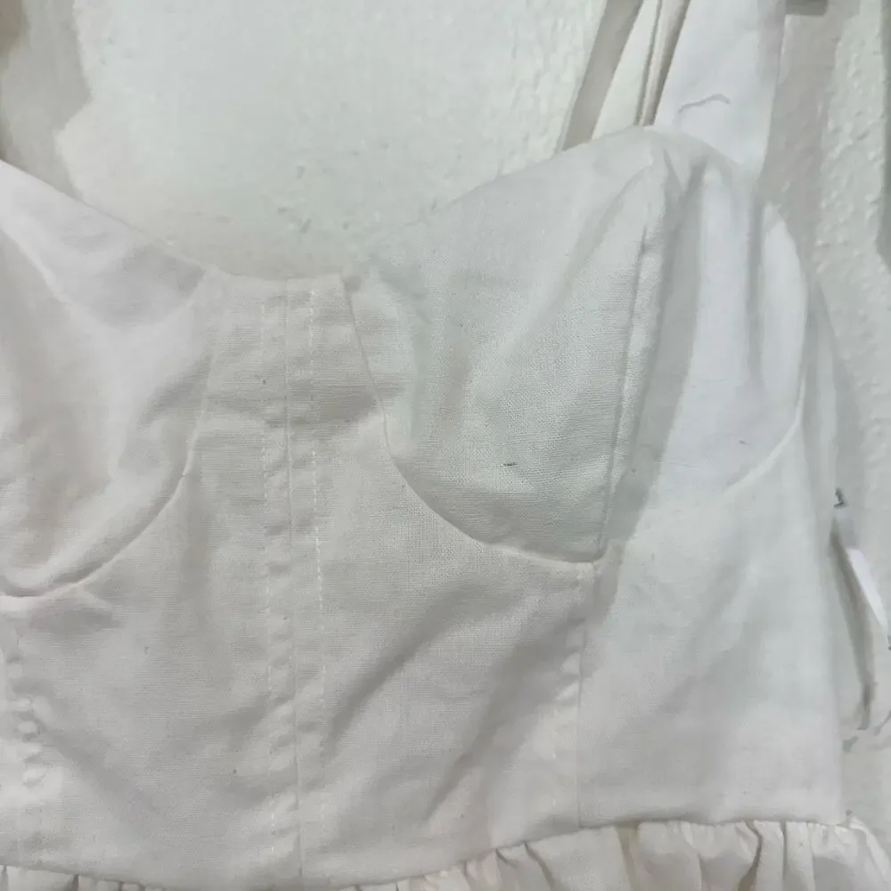 Lulus Tier-ly Delightful White Tie-Strap Tiered Bustier Mini Dress Size Small - Picture 4 of 12